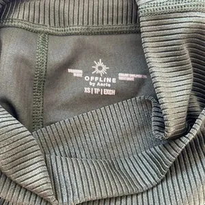 Aerie OFFLINE Real Me Ribbed Crossover High Rise Leggings XS Dark Green thumbnail 3