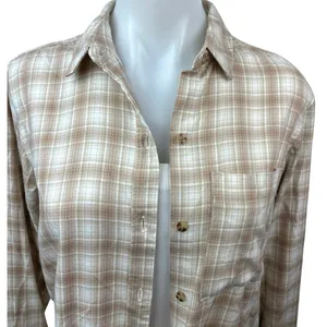 Abercrombie & Fitch Tan Flannel Plaid Checkered Button Up Shirt Blouse Top Sz XS thumbnail 3
