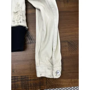 Free People Hoodie Jacket Women XS White Distressed Double‎ Weave Denim thumbnail 11