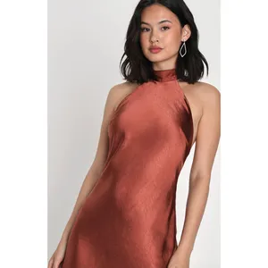 Lulus Love in Your Life Rust Brown Satin Halter Maxi Dress Formal Glam XL NWT thumbnail 2