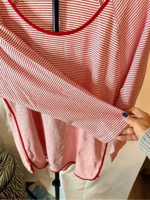 Lake Womens Red Striped Sleep Top 3/4 Sleeve Lounge Pima Cotton Classic Prep thumbnail 11