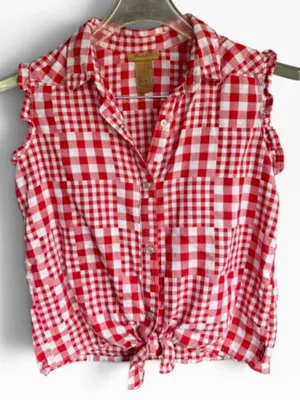 Wrangler Red and White Check Sleeveless Pearl Snap Button Down Shirt Sz XL thumbnail 2