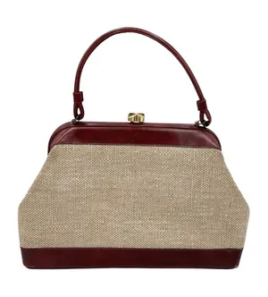 Vintage 50s 60s Top Handle Satchel Bag Red Leather Tweed Purse Midcentury Modern thumbnail 1