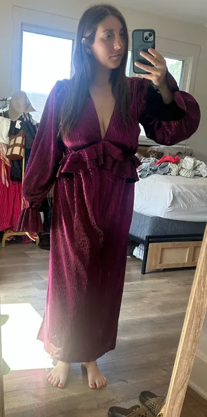 Nasty Gal Metallic Pleated Pink/Purple Maxi Dress thumbnail 1