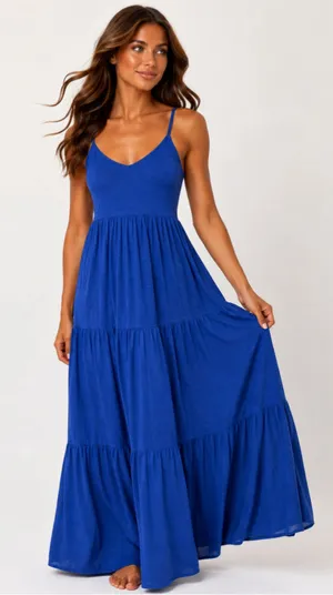 Old Navy Blue Tiered Cami Maxi Dress Cotton Cottagecore Quiet‎ Luxury Coastal S thumbnail 1