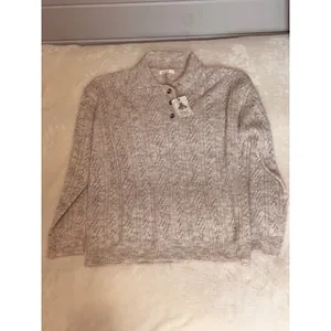 NWT Easel Los Angeles Pointelle Knit Polo Sweater Oatmeal Beige Wool Blend Large thumbnail 4
