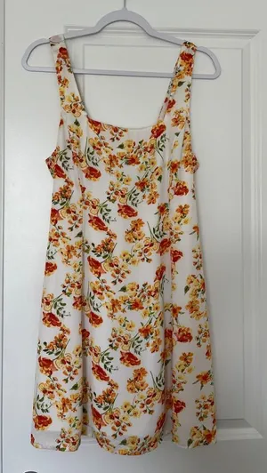 Lulu's White Floral Sundress with Yellow & Orange Blossoms thumbnail 1