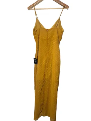 Lulus Mustard Yellow Ruffled Wrap Midi Dress NWT Small Wedding Guest Formal thumbnail 3