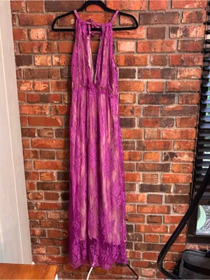 Strut & Bolt womens Marlowe lace halter maxi dress with nude lining magenta M thumbnail 5