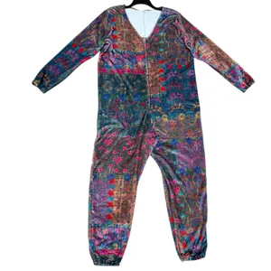 Natural Life Floral Soft Fleece Pajama Jumpsuit Large Zip-up Boho Cozy Colorful thumbnail 1