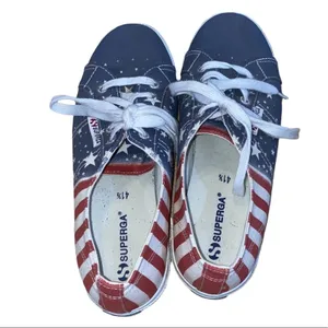 Superga USA Flag Sneakers Womens 10‎ Canvas Lace Up Americana Red White Blue thumbnail 6