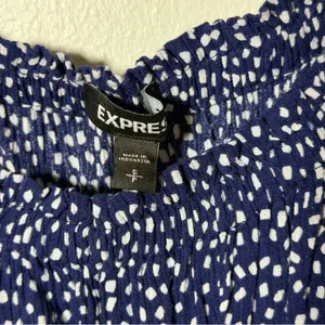 Express Women Navy Blue‎ Polka Dot Top Blouse Off Shoulder size S thumbnail 4