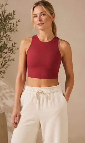 Athleta Conscious Crop Tank Top Size Medium Burgundy Powervita Yoga Athleisure thumbnail 1