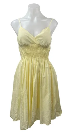 Estam Women's Yellow Sleeveless Cami Camisole Smocked A-Line Flared Dress Size S thumbnail 1
