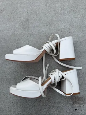 Reformation White Leather Platform Block Sandals Lace-Up Formal Size 7.5 thumbnail 3