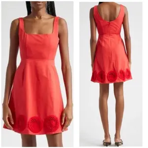Elexiay Kogi Crochet cut out A Line Mini Dress Square Neck Red $300 M revolve thumbnail 2