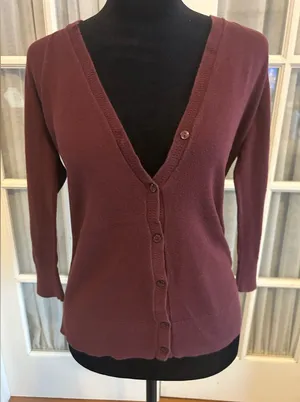 LOFT Women's Purple Knit Cardigan Sweater Button-Up V-Neck Long Sleeve M thumbnail 1