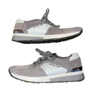Michael Michael Kors Allie Trainer Sneakers Gray Suede Silver Metallic Size 9 thumbnail 1