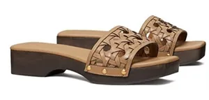 Nearly New! Tory Burch Basketweave Calfskin Clog Sandals Sz. 7.5 thumbnail 1