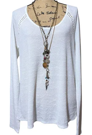 LUCKY BRAND Thermal Henley w/Crochet Detail & split lower back overlap- NICE ONE thumbnail 1
