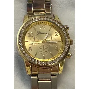 Geneva Gold Tone Rhinestone Bezel Faux‎ Chrono Quartz Analog Women's Wrist Watch thumbnail 4
