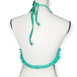 aerie Nina Polka Dot Ruffle Halter Padded Bikini Top 36D Green Retro Swimwear thumbnail 10