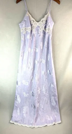Sensors M Maxi Lace Trim Slip Gown Lavender Floral Chemise thumbnail 1