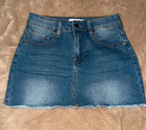Women's Blue Denim Mini Skirt with Frayed Hem thumbnail 1