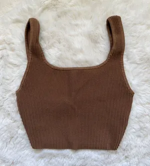 Babaton Camel Brown Ribbed Crop Tank thumbnail 1