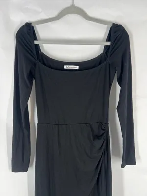 Reformation Dottie Black Long Sleeve Ruched Midi Dress Size S thumbnail 3
