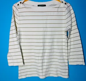 Lauren Ralph Lauren White and Gold Metallic Striped Boatneck Top thumbnail 10