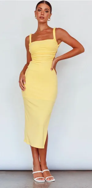 Selfie Leslie Dream Crush Lace Up Midi Dress Lemon Large NWT thumbnail 1