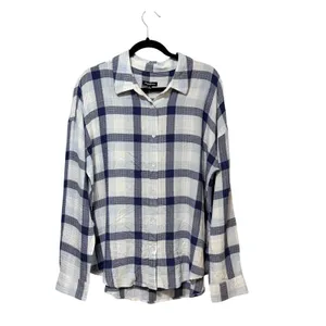 Flag & Anthem Womens Blue White Plaid Button Down Shirt Large SM25WS1477W thumbnail 3