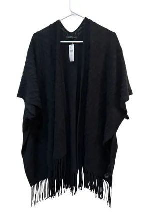Anthropologie Do Everything in Love Black‎ Textured Open Sweater Fringe One Size thumbnail 1