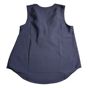 J. Crew Ruffle Front Blouse Women Small‎ Navy Blue Sleeveless V-Neck Office Wear thumbnail 5