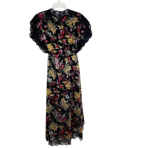 Alice + Olivia Adele Floral Wrap Midi Dress with Lace Trim Black Size 2 thumbnail 10