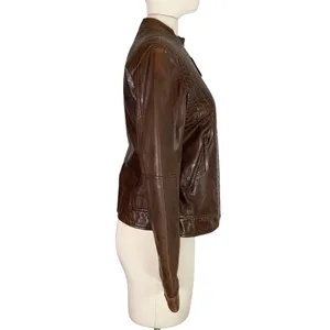 Burns 1876 Leather Embossed Zip Up Jacket Brown Size Small thumbnail 3