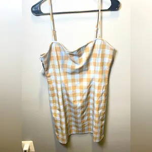 Aritzia Sunday Best NWT Shimmer Plaid Mini Bodycon Dress Blue Taupe Size 10‎ thumbnail 2