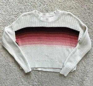 Aeropostale Cropped Knit Sweater Small Ombre Stripe Chunky Textured Pullover S thumbnail 1