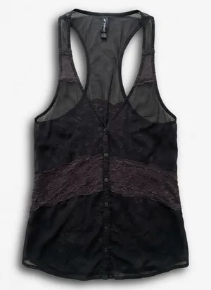 O'Neill Womens Black Sheer Lace Racerback Button Down Tank Top Size Medium‎ thumbnail 1