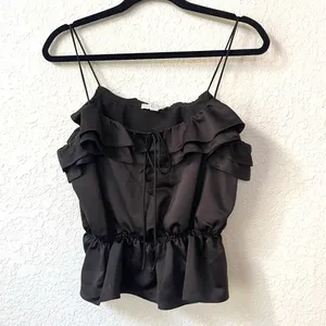 Topshop‎ Ruffle Detail Black Cami Blouse Size 6 thumbnail 8