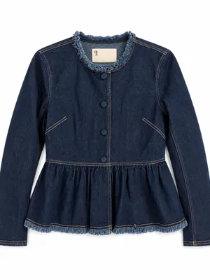 Pilcro Denim Jacket Womens Small Blue Excellent Peplum Collarless Raw Edge thumbnail 5