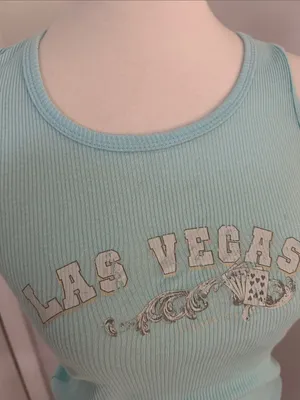 😻💘 Custest y2k Las Vegas Women’s Light Blue Ribbed Tank Top thumbnail 6