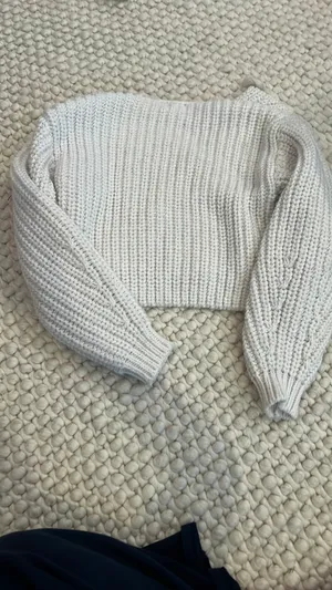 White Crop Off-Shoulder H&M Sweater Chunky Knit thumbnail 2