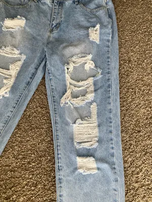 SHEIN Light Blue Distressed Boyfriend Jeans thumbnail 8