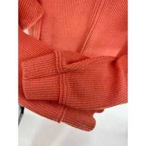 AERIE Wonder Textured V-Neck Sweatshirt Women Small Peach Waffle‎ Knit Oversized thumbnail 6