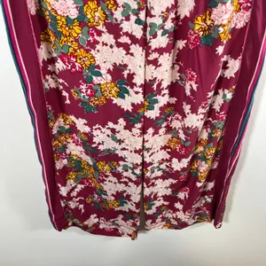 Ettitwa Anthropologie Burgundy Floral Wide Leg Pants Side Stripe‎ XS Boho Beach thumbnail 3