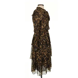 Ottod'Ame Brown Leopard Tiered Ruffle Midi Dress Size 4 Mob Wife Indie thumbnail 3