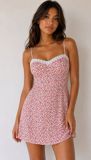 AUW Floral Lace Trim Corset Mini Dress 🌸 thumbnail 1