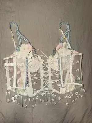 For Love And Lemons White Floral Embroidered Lace Bustier Top thumbnail 2